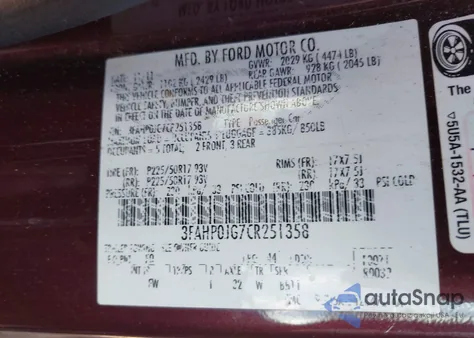 2012 Ford Fusion Sel z USA, uszkodzony, nr VIN 3FAHP0JG7CR251358